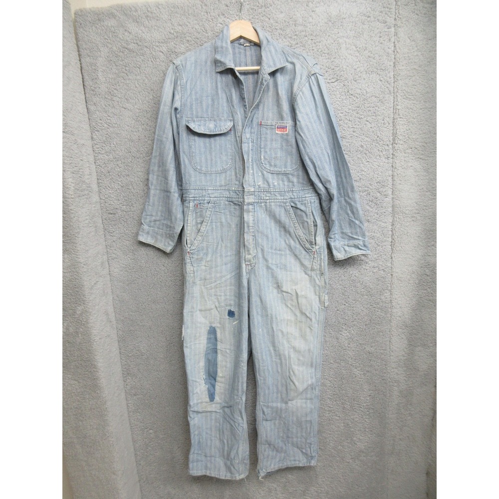 Vintage Penneys Big Mac Coveralls Mens 36S Blue Herringbone Mechanic Workwear